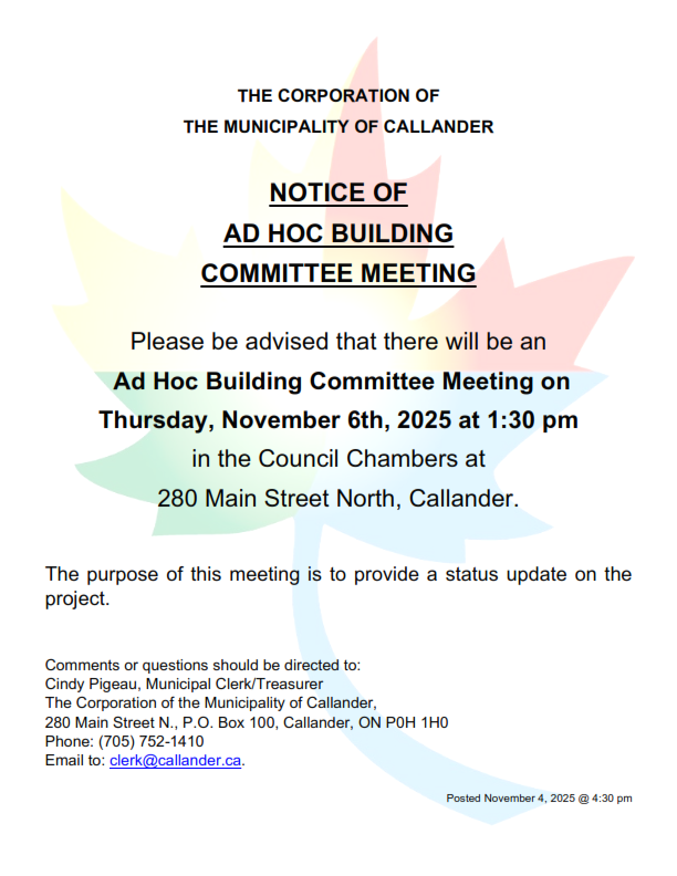 Notice of Ad Hoc Building Committee Meeting